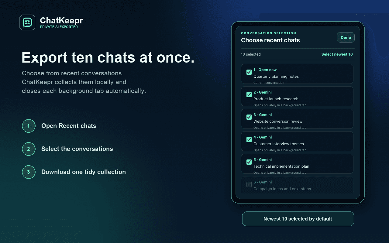 Selecting several recent conversations in ChatKeepr
